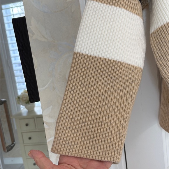 Ann Taylor Weekend Trendy Striped Beige and Charcoal Cardigan Sweater - Picture 7 of 10